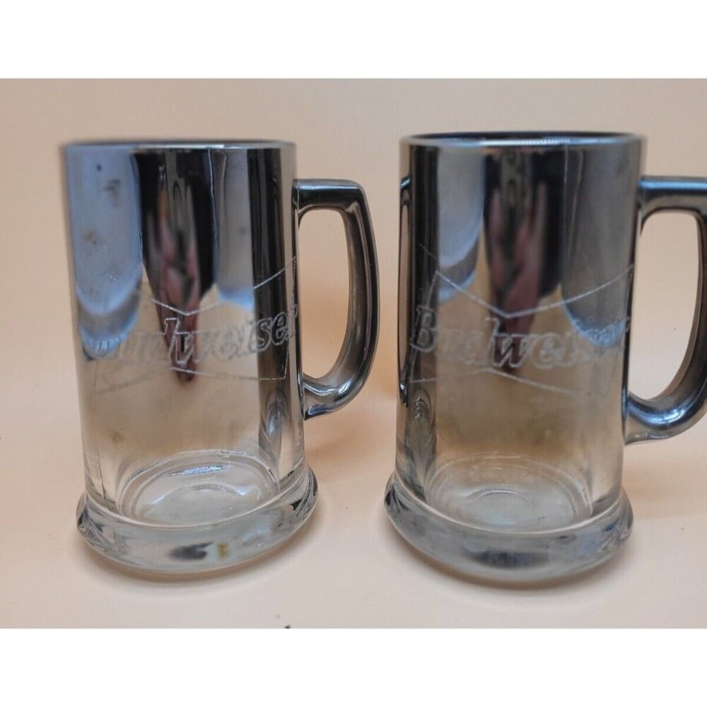 2 Vintage Mercury Glass Budweiser Beer Mugs Ombre affect